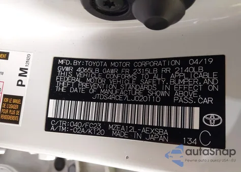 2020 Toyota Corolla Se from USA, damaged, VIN JTDS4RCE7LJ020110